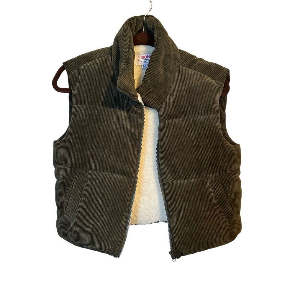 Ci Sono Corduroy Puffer Vest | Olive Green | Size M